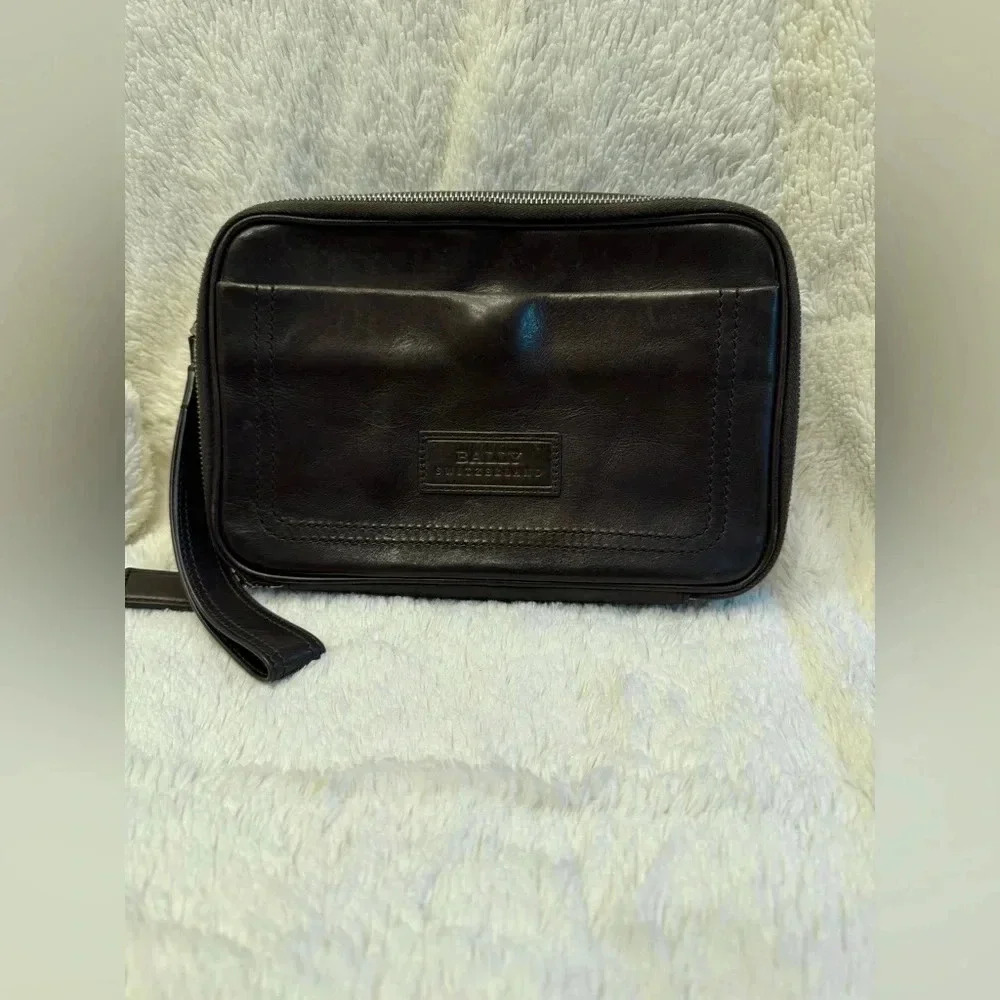 Bally Unisex Leather Pouch in Dark Brown - Picture 2 of 16